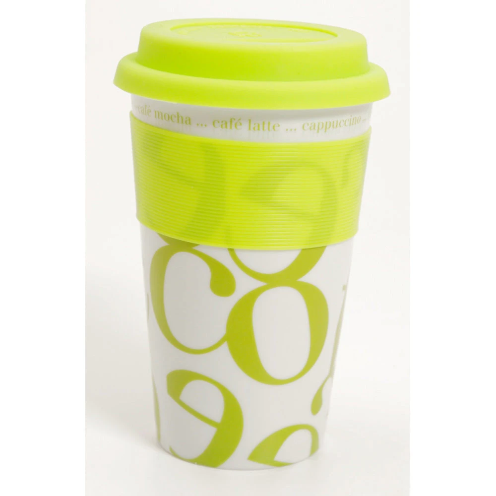 Waechtersbach Coffee-Script-Collage 12oz Travel Mug In Green 3 Waechtersbach Coffee-Script-Collage 12oz Travel Mug In Green