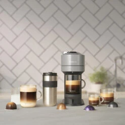 Nespresso Vertuo Next Deluxe Espresso Machine By DeLonghi - Chrome -Gaggia Store ENV120C VertuoNext 5Cupsizesfeature