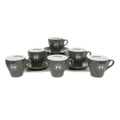 Rocket Espresso 6 Piece Flat White Cup And Saucer Set - Grey -Gaggia Store REFLATCUP6PCGRY 0498